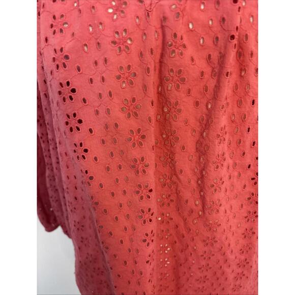 Chaps Rose Eyelet Lace Boho Blouse V-neck 3/4 Sleeve - Picture 2 of 15